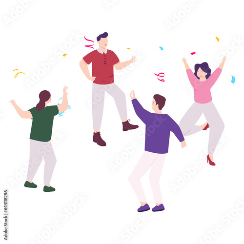 Party People Dancing concept  Happy people celebrating birthday with confetti vector icon design  Life satisfaction symbol  positive and pleasant emotion scene sign  Subjective well-being illustration