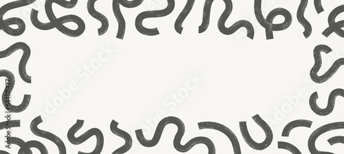 Abstract wavy bold brush strokes pattern frame. Modern grunge banner with geometric shapes, curved lines