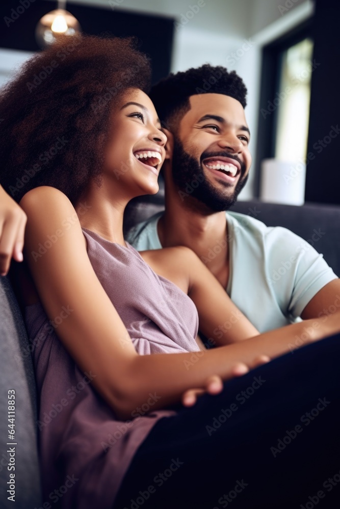Fototapeta premium shot of a young couple watching tv together at home