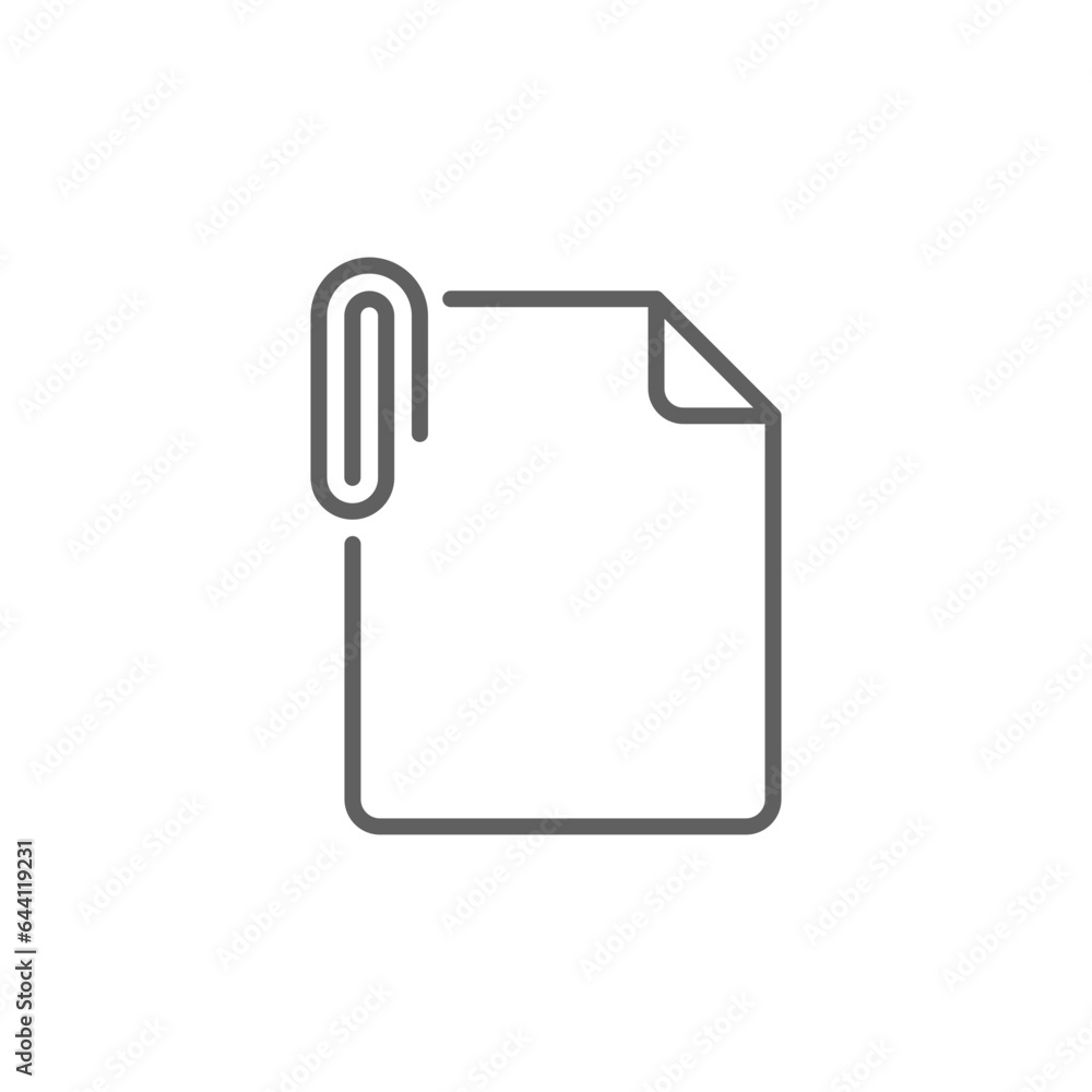 File attachment icon. Simple outline style. Paper clip, attach document, fastener, upload attachments, office concept. Thin line symbol. Vector isolated on white background. Editable stroke SVG. File attachment icon. Simple outline style. Paper clip, attach document, fastener, upload attachments, office concept. Thin line symbol. Vector isolated on white background. Editable stroke SVG.