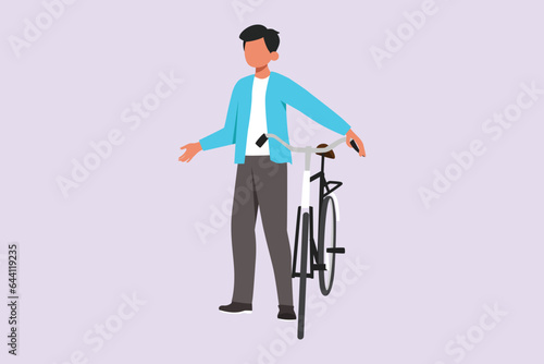 People riding bikes on city street concept. Colored flat vector illustration isolated. 