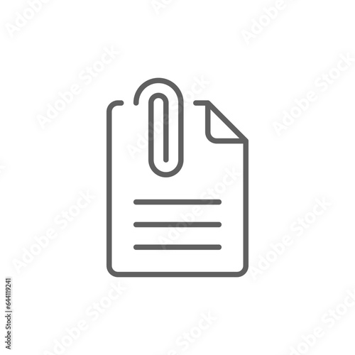 File attachment icon. Simple outline style. Paper clip, attach document, fastener, upload attachments, office concept. Thin line symbol. Vector isolated on white background. Editable stroke SVG.