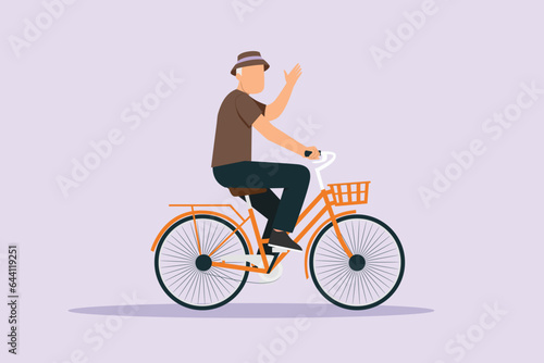 People riding bikes on city street concept. Colored flat vector illustration isolated.  © klikline