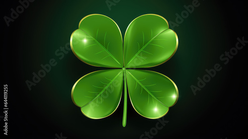 Four-leaf green clover for good luck on St. Patrick's Day,  white background, holiday concept of spring, plant clover symbol. Generative AI