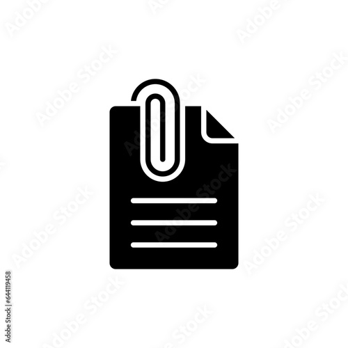 File attachment icon. Simple solid style. Paper clip, attach document, fastener, upload attachments, office concept. Black silhouette, glyph symbol. Vector isolated on white background. SVG.