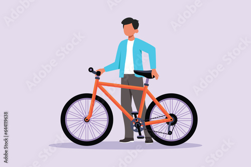 People riding bikes on city street concept. Colored flat vector illustration isolated. 