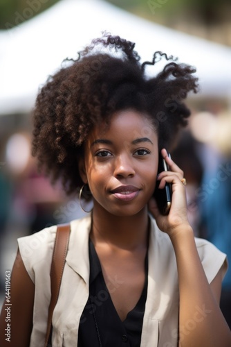 portrait of a young woman using her cellphone to make a phone call at an event
