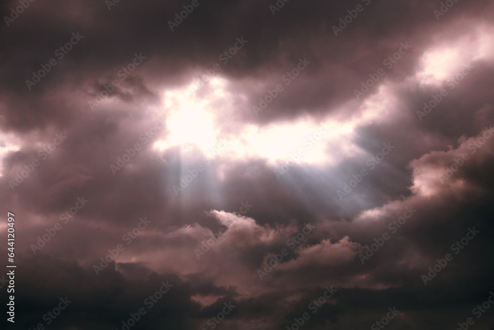 Landscape of pink sky. Sun through the clouds Landscape of pink sky. Sun through the clouds