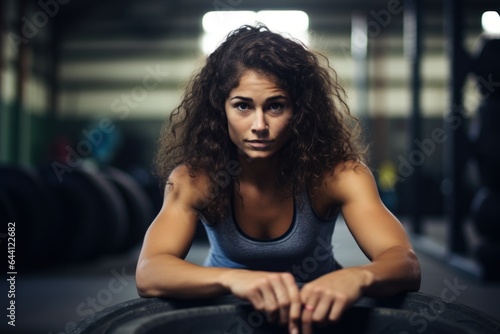 Woman muscular athlete in the gym.