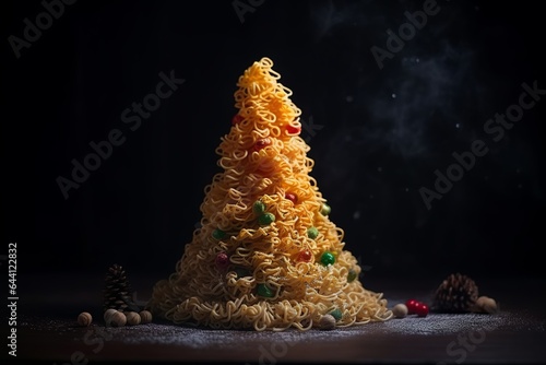 christmass tree made of ramen noodlies