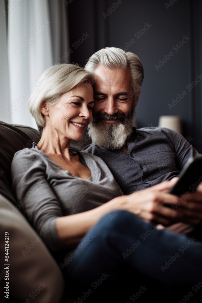 Fototapeta premium shot of a couple using their smartphones while relaxing together on the sofa at home