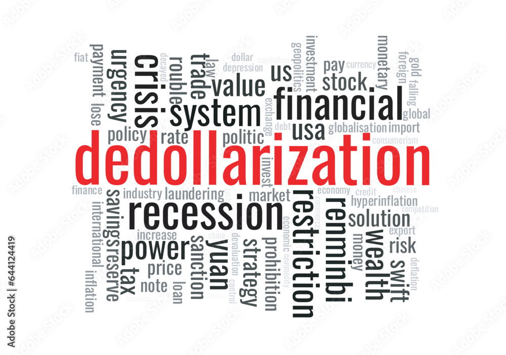 Illustration in the form of a cloud of words related to dedollarization