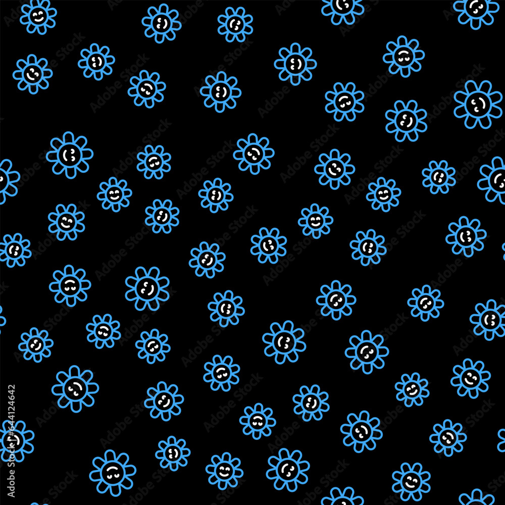 Line Flower icon isolated seamless pattern on black background. Vector Line Flower icon isolated seamless pattern on black background. Vector