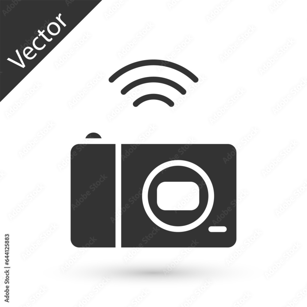 Grey Smart photo camera system icon isolated on white background. Internet of things concept with wireless connection. Vector