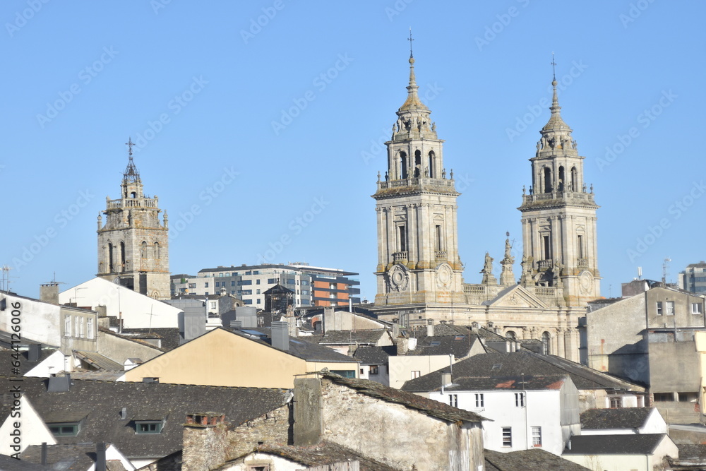 Lugo's Timeless Skyline: Cathedral Spires Over Ancient Roofs