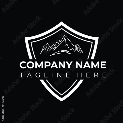 Classic Mountain Logo Plan Vector Layout, Delineation wonderful outline mountains inside an extravagant circle outline logo plan.