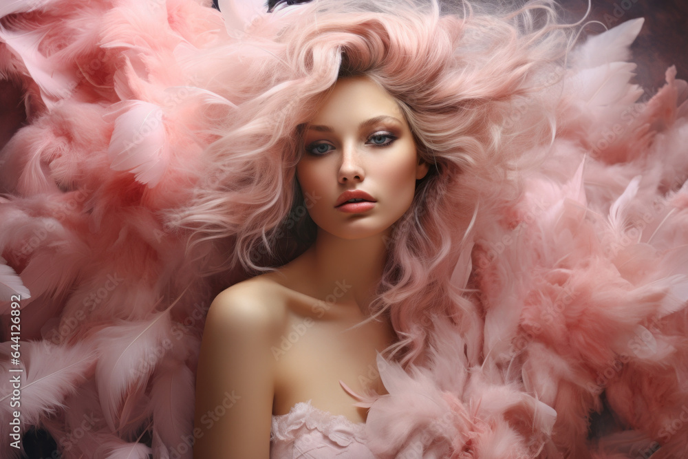 Portrait of a woman in pink feathers