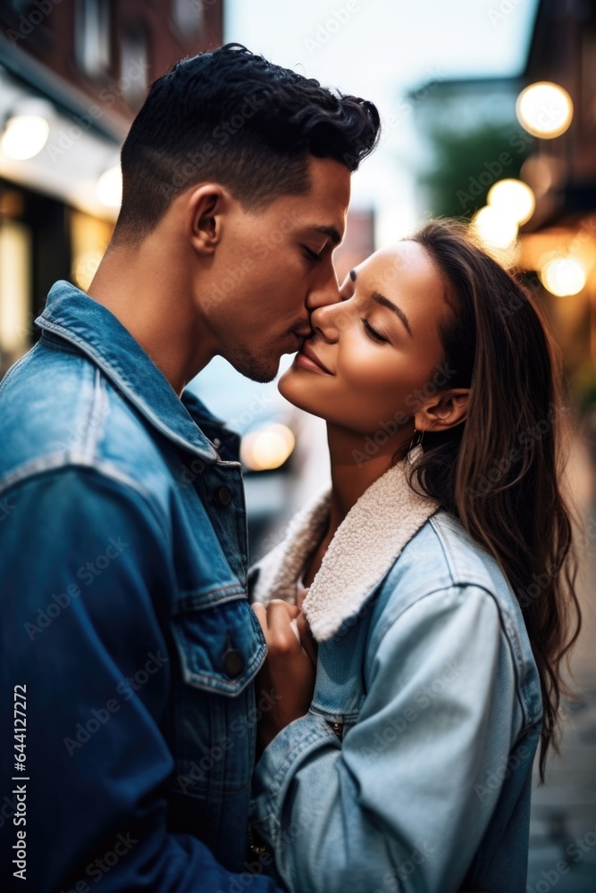 shot of an attractive young couple being affectionate while on a date through the city