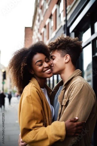 shot of an attractive young couple being affectionate while on a date through the city