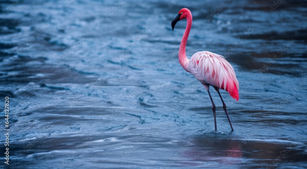 Fototapeta premium pink flamingo on the lake, pink flamingo swimming on the water, close-up of a beautiful pink flamingo