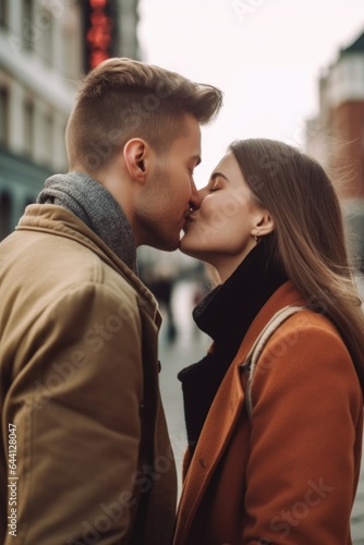 shot of a young couple kissing in the city