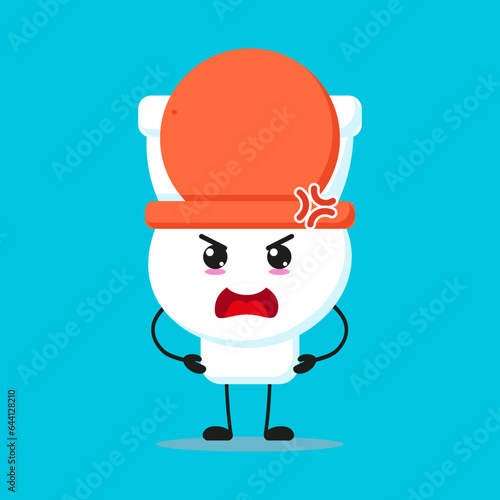 Cute angry toilet bowl character. Funny mad potty cartoon emoticon in flat style. closet vector illustration