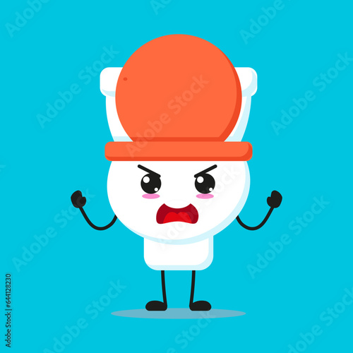 Cute furious toilet bowl character. Temperament potty cartoon emoticon in flat style. closet vector illustration