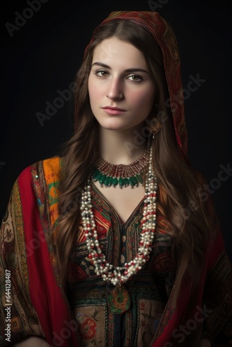 portrait of an attractive young woman wearing traditional ethnic clothing