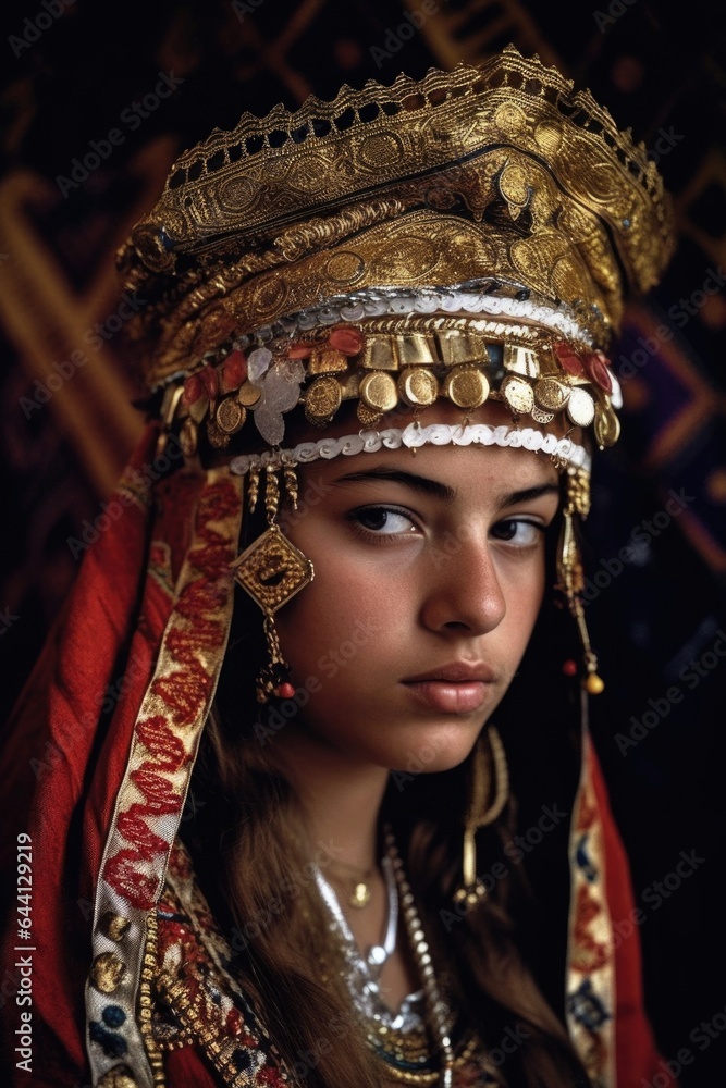 cropped shot of a young woman wearing a beautiful and elaborate headdress
