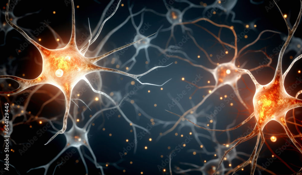 This abstract 3D illustration showcases the colorful biochemical process of nerve impulses. Made with AI gereration This abstract 3D illustration showcases the colorful biochemical process of nerve impulses. Made with AI gereration