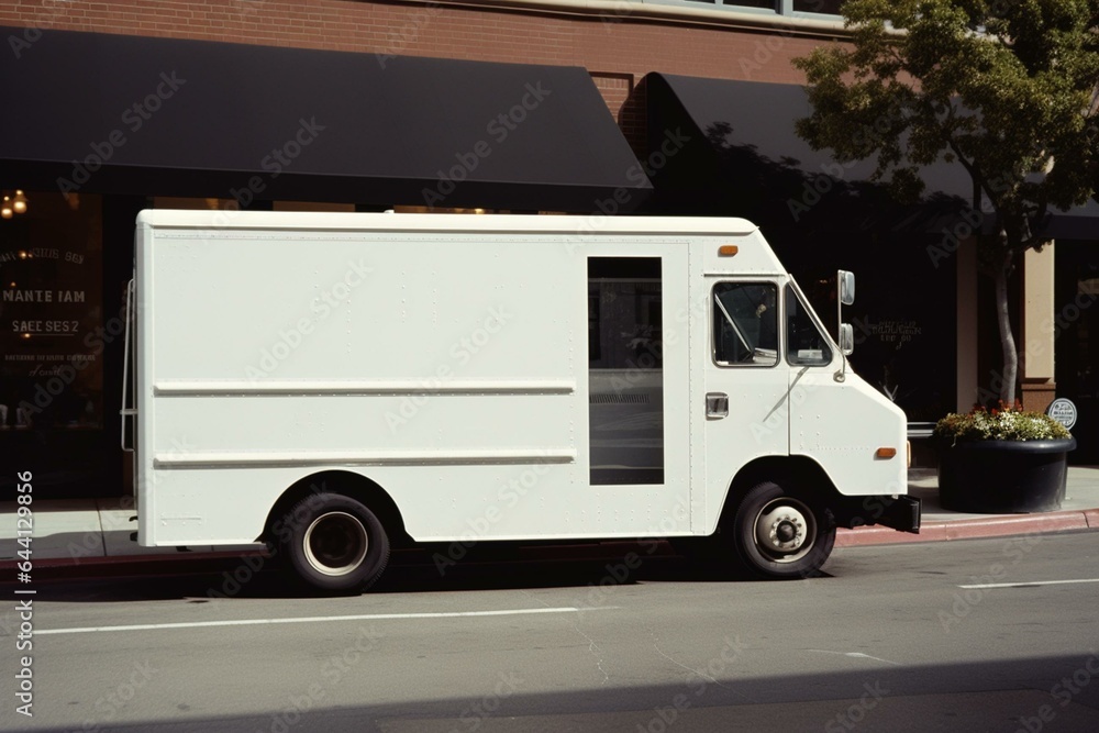 A white high-ceilinged truck for deliveries. Generative AI