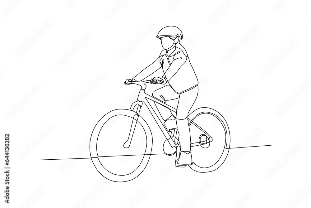 Naklejka premium Continuous one line drawing People riding bikes on city street concept. Doodle vector illustration.