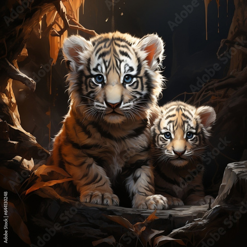 portrait of white baby tiger cubs.