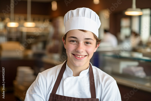 Young male trainee baker or chocolatier chef. Novice pastry chef, chocolatier, baker or cook.