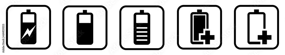 Battery, power and charge User Interface Icons. Black and White line art style, editable file on transparent background vector stock illustration. Battery, power and charge User Interface Icons. Black and White line art style, editable file on transparent background vector stock illustration.