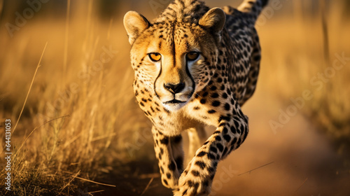 A cheetah in mid-sprint, showcasing its majestic agility and strength. © Bela