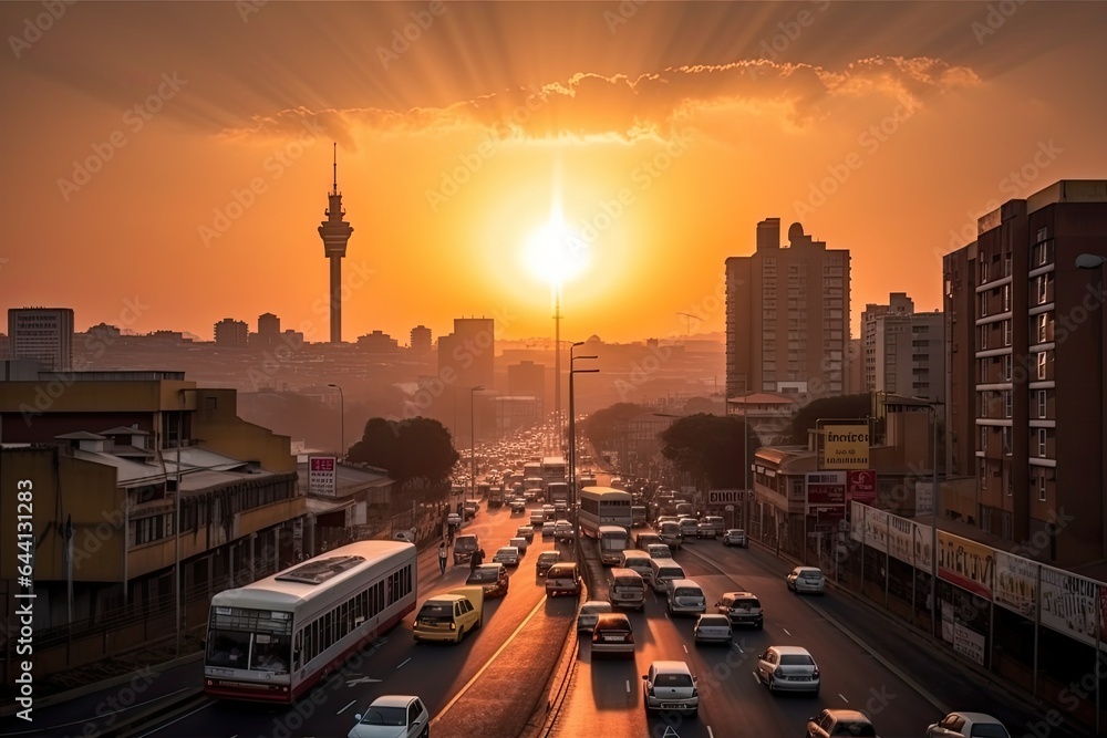  Johannesburg South Africa centrum city in sunset  - obrazy, fototapety, plakaty 