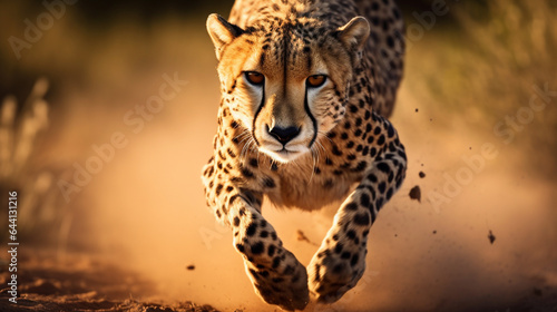 A cheetah in mid-sprint, showcasing its majestic agility and strength. © Bela