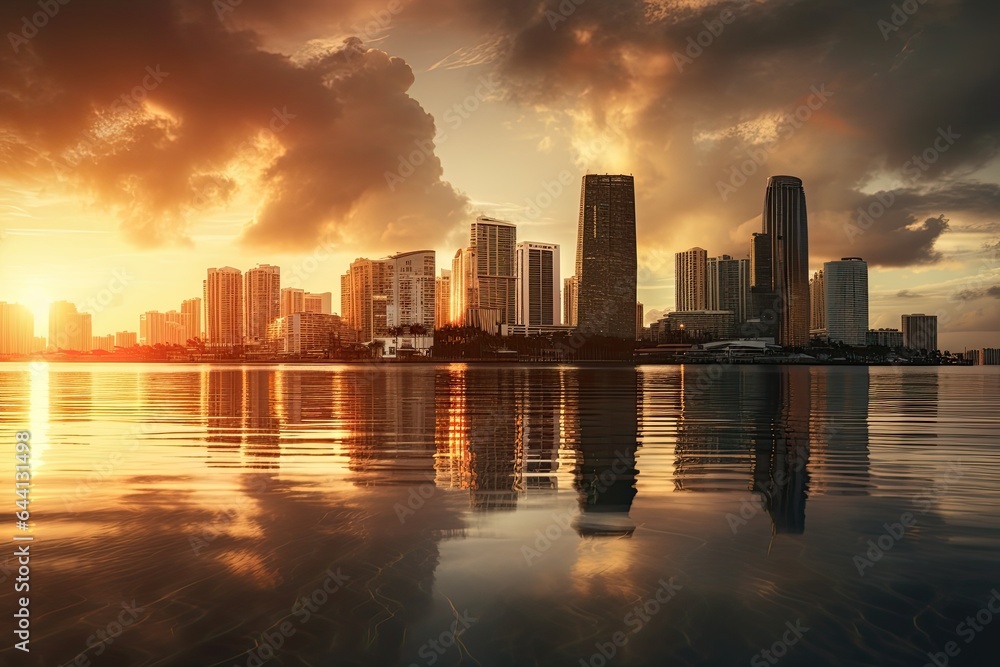 Miami United States centrum city in sunset