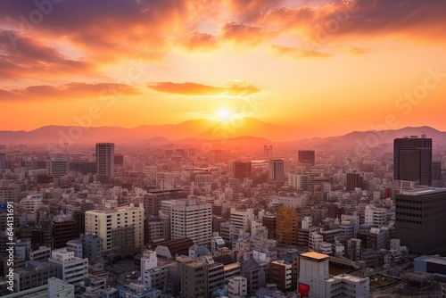 Osaka Japan centrum city in sunset