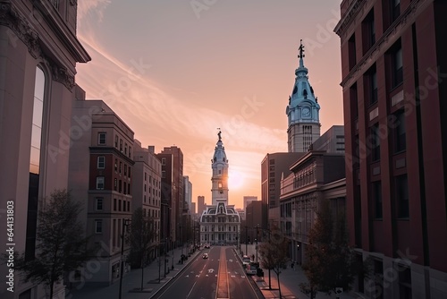 Philadelphia United States centrum city in sunset 