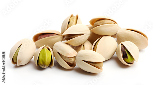 Pistachios nuts on whate background. Organic healthy food. photo