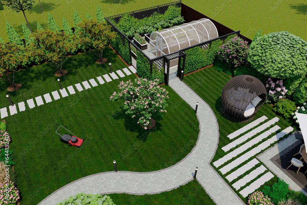 Greenhouse and garden design top view
