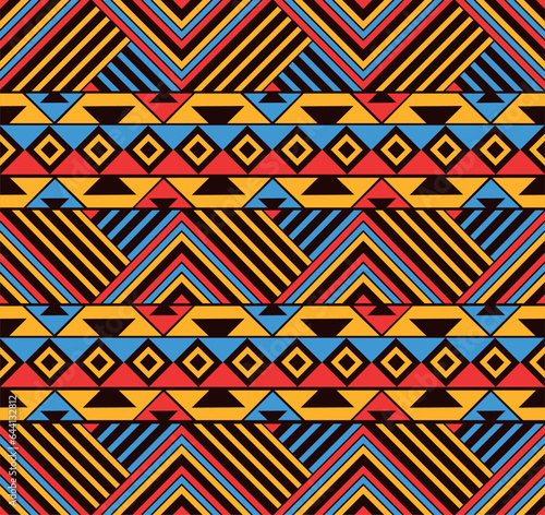 Awesome seamless pattern background art based on native colombian indigenous art with colombian flag colors 