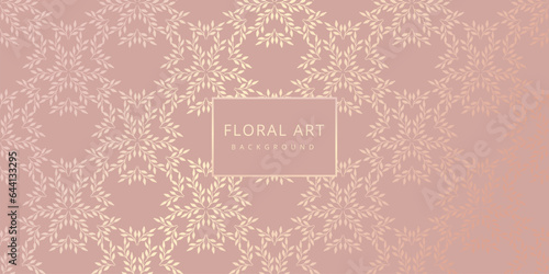 Luxury floral pink abstract background with gold pattern. Vector design template for postcard, wall poster, business card, flyer, banner, wedding invitation, print, cover, wallpaper