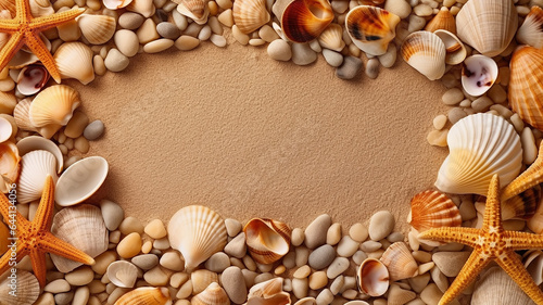 sea abstract background vacation shells sand beach.