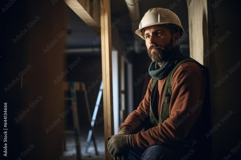 shot of a male contractor on site shot of a male contractor on site
