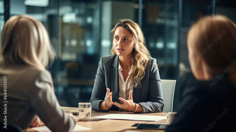 Team leader is having business meeting with colleagues in the office. Generative AI Team leader is having business meeting with colleagues in the office. Generative AI