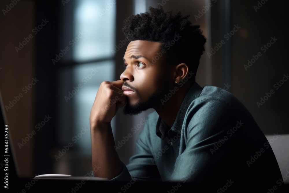 shot of a young man looking thoughtful while working on his laptop at home shot of a young man looking thoughtful while working on his laptop at home