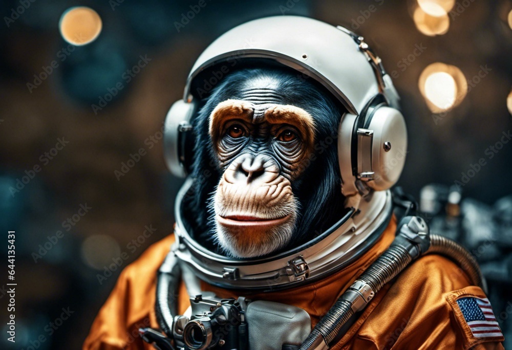 A chimpanzee wearing an astronaut spacesuit, cinematic lighting A chimpanzee wearing an astronaut spacesuit, cinematic lighting